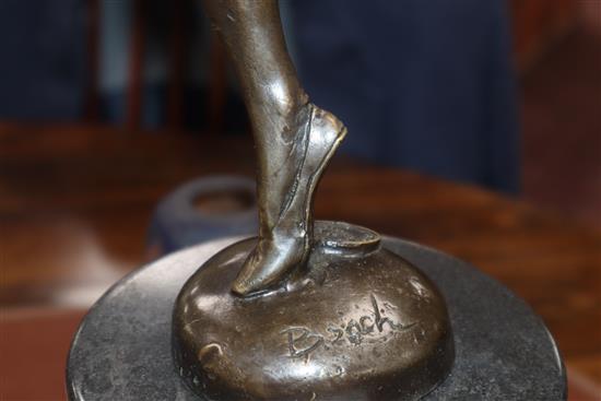 A bronze dancer, signed B. Zach, on marble base overall height 65cm